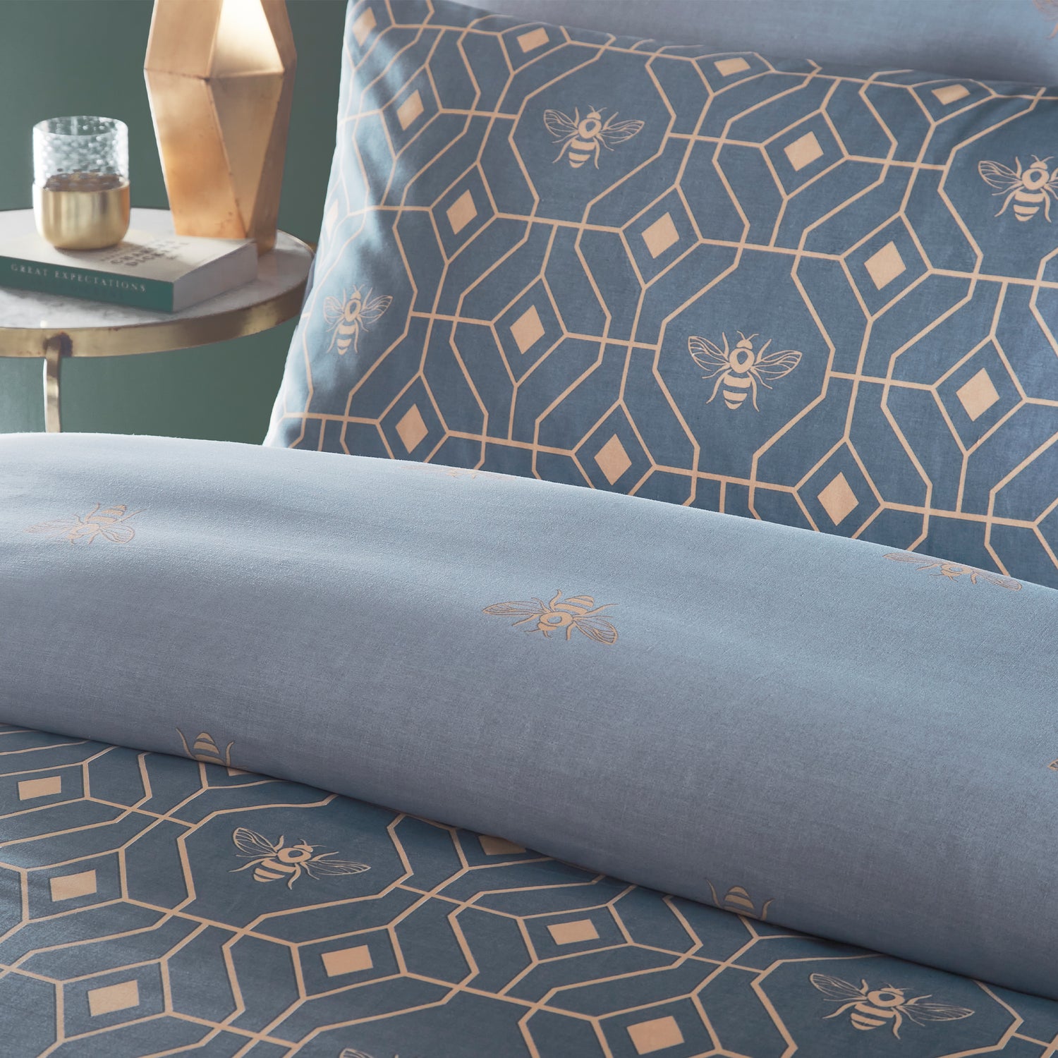 Furn Bee Deco Geometric Duvet Cover Bedding Set French Blue