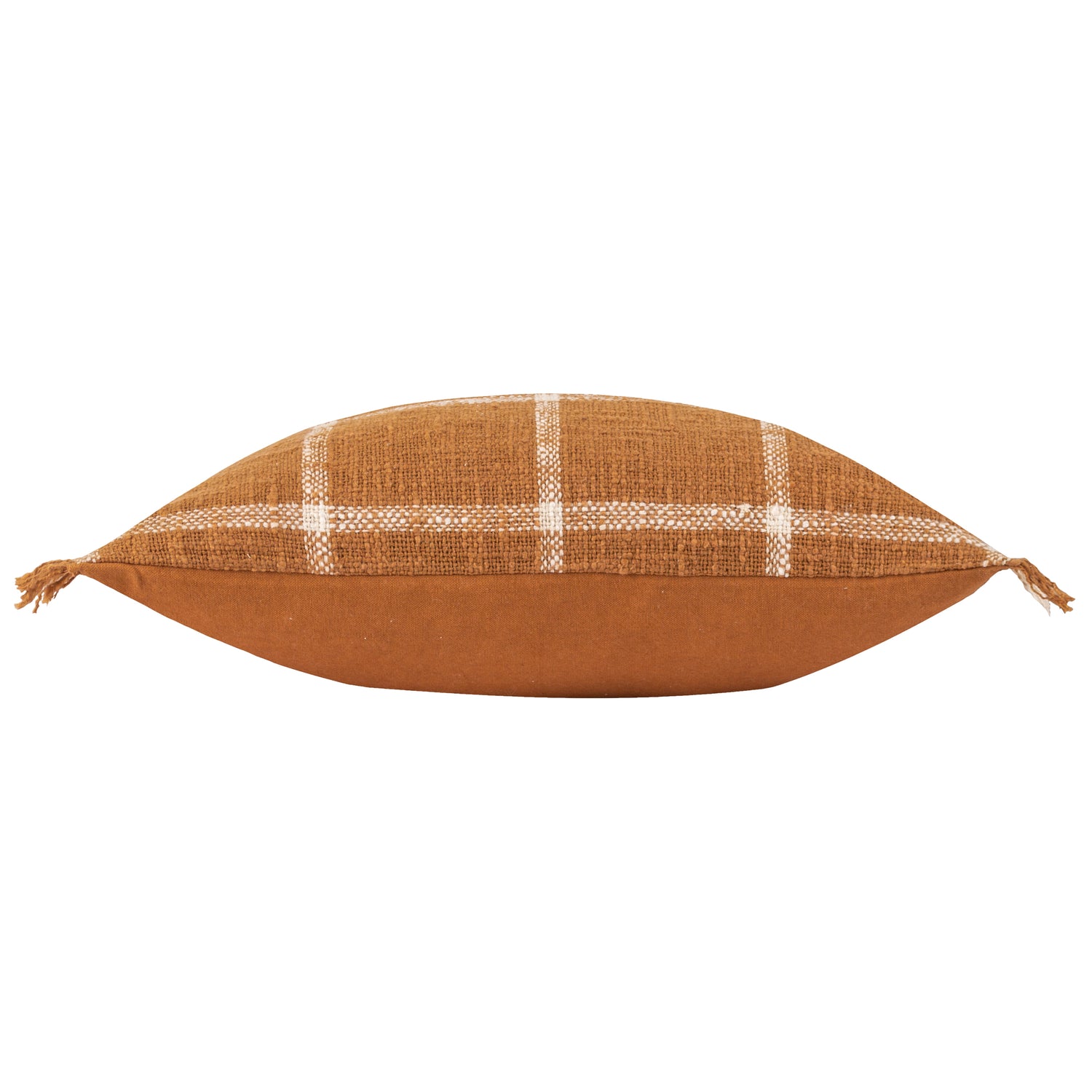 Yard Beni Check Fringed Filled Cushion 45cm x 45cm Ginger Natural