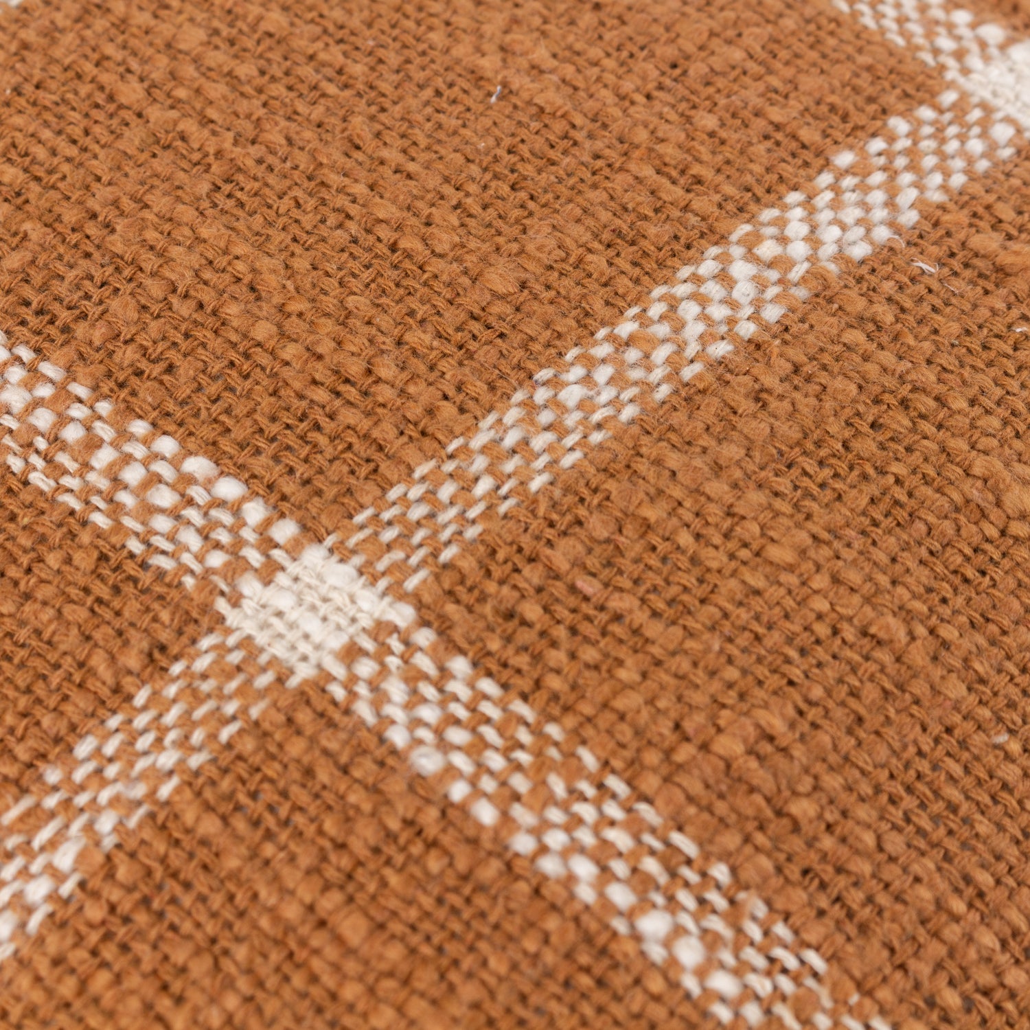 Yard Beni Check Fringed Filled Cushion 45cm x 45cm Ginger Natural