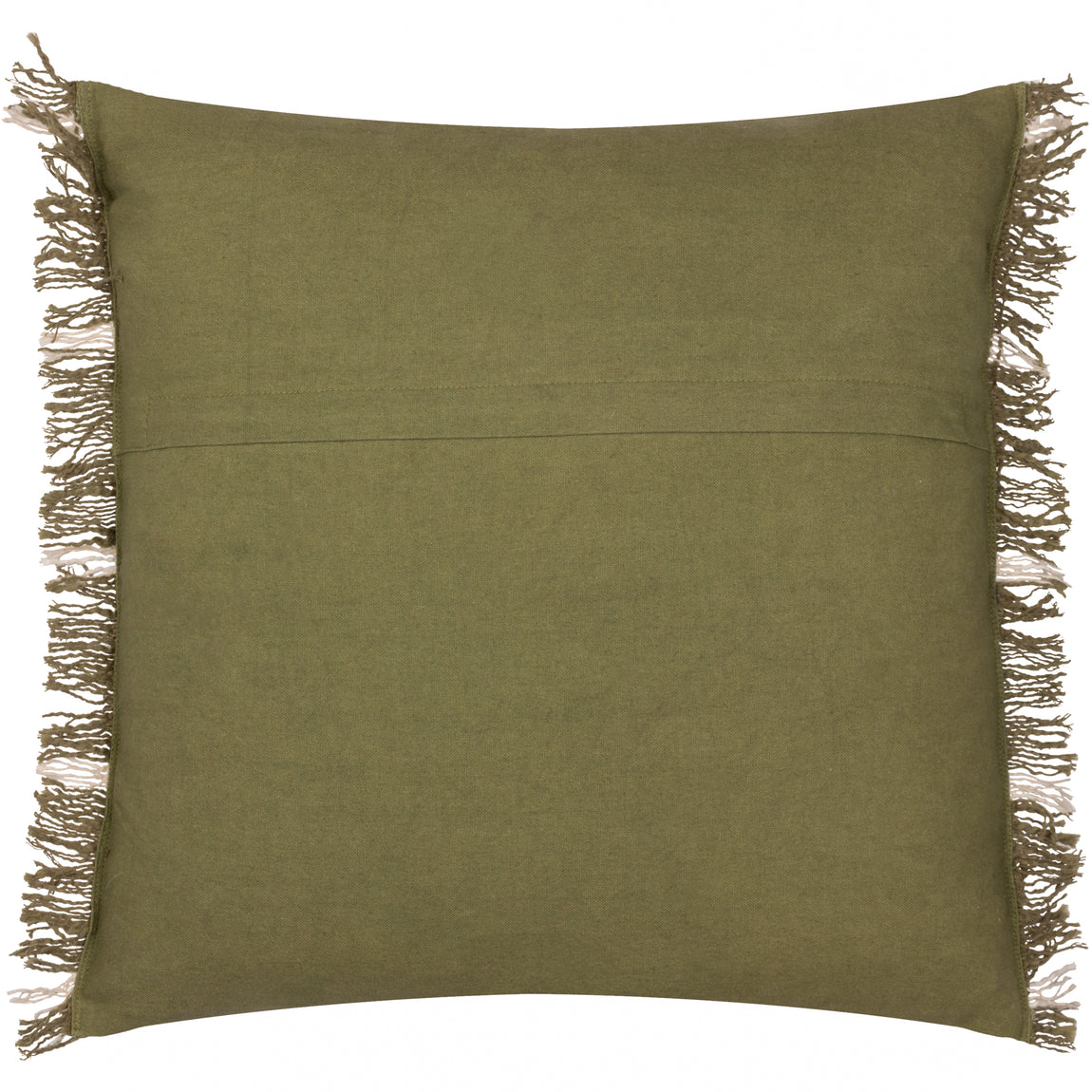 Yard Beni Check Fringed Filled Cushion 45cm x 45cm Moss Natural