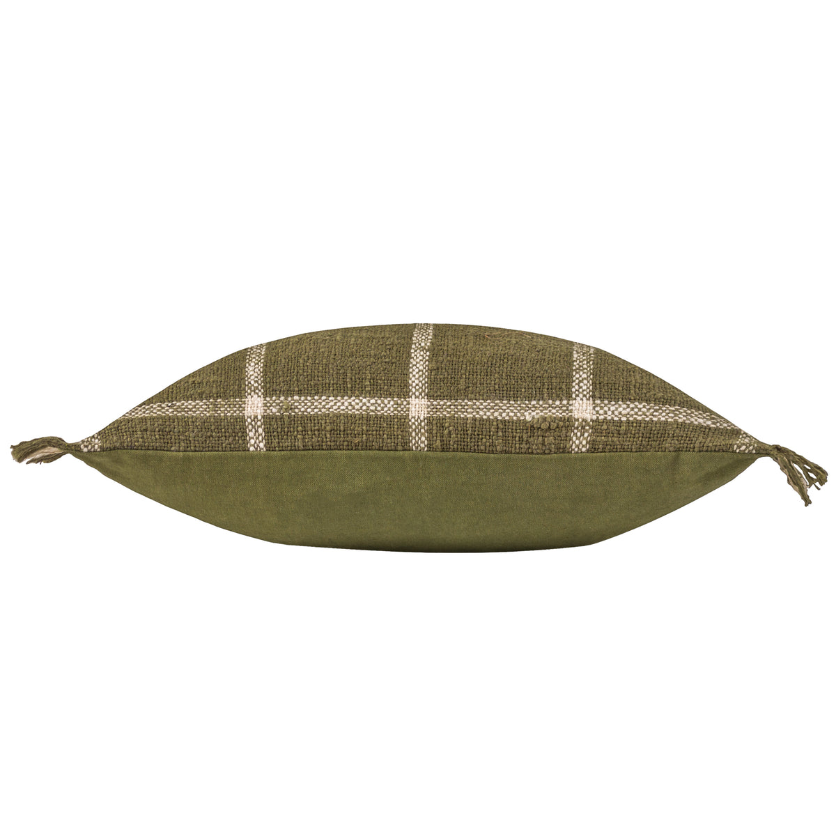 Yard Beni Check Fringed Filled Cushion 45cm x 45cm Moss Natural