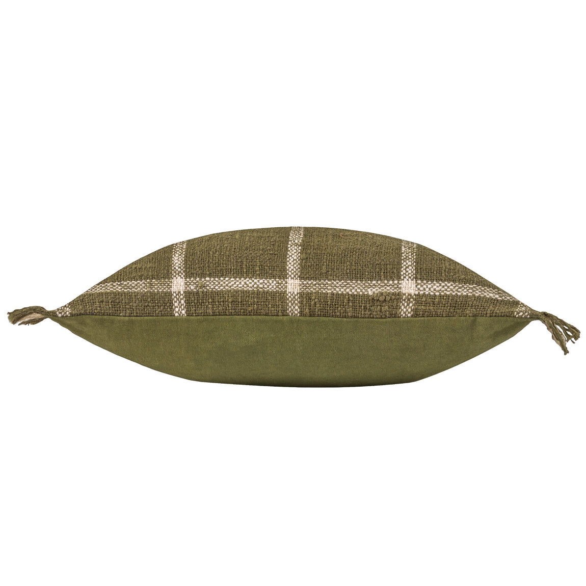 Yard Beni Check Fringed Filled Cushion 45cm x 45cm Moss Natural