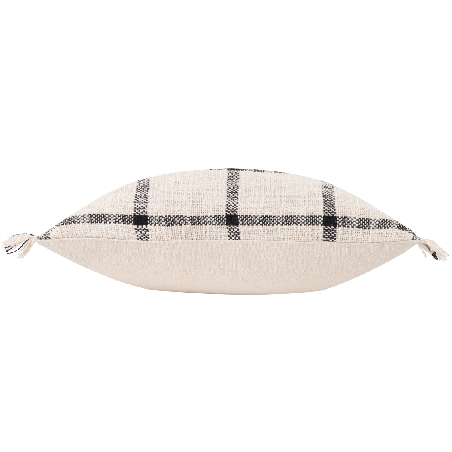 Yard Beni Check Fringed Filled Cushion 45cm x 45cm Natural Black