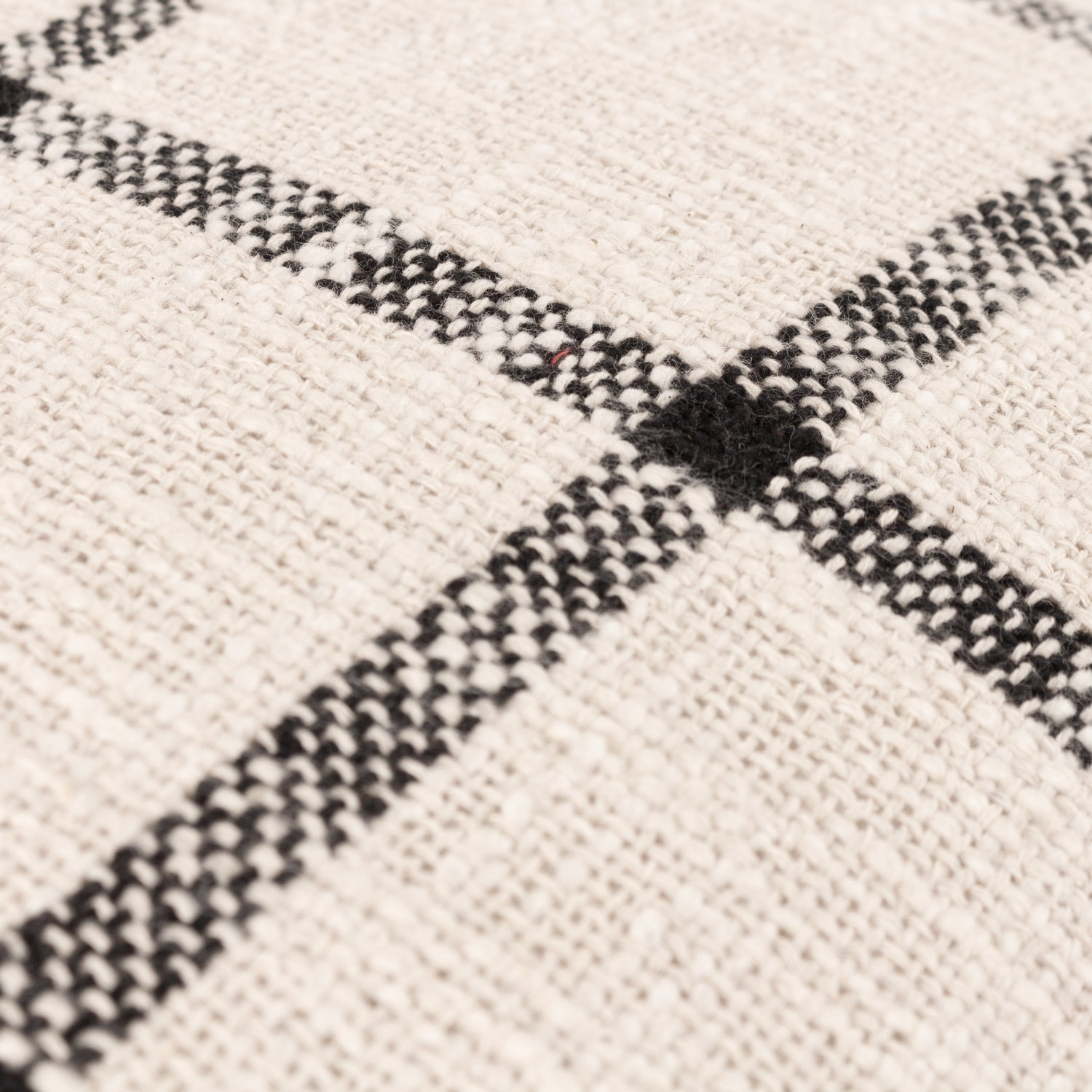 Yard Beni Check Fringed Filled Cushion 45cm x 45cm Natural Black