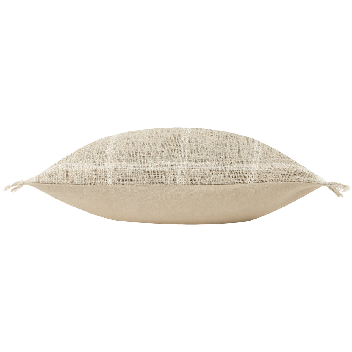 Yard Beni Check Fringed Filled Cushion 45cm x 45cm Stone Natural