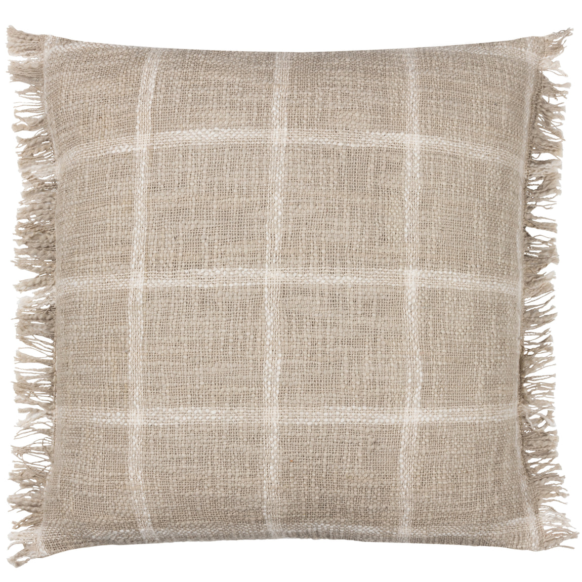 Yard Beni Check Fringed Filled Cushion 45cm x 45cm Stone Natural