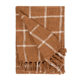 Beni Check Fringed Throw 130cm x 180cm Ginger Natural