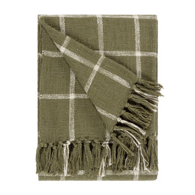 Beni Check Fringed Throw 130cm x 180cm Moss Natural