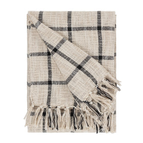Beni Check Fringed Throw 130cm x 180cm Natural Black