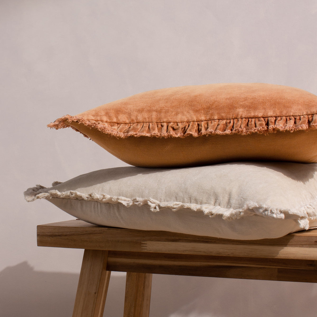 Yard Bertie Cotton Velvet Filled Cushion 45cm x 45cm Natural