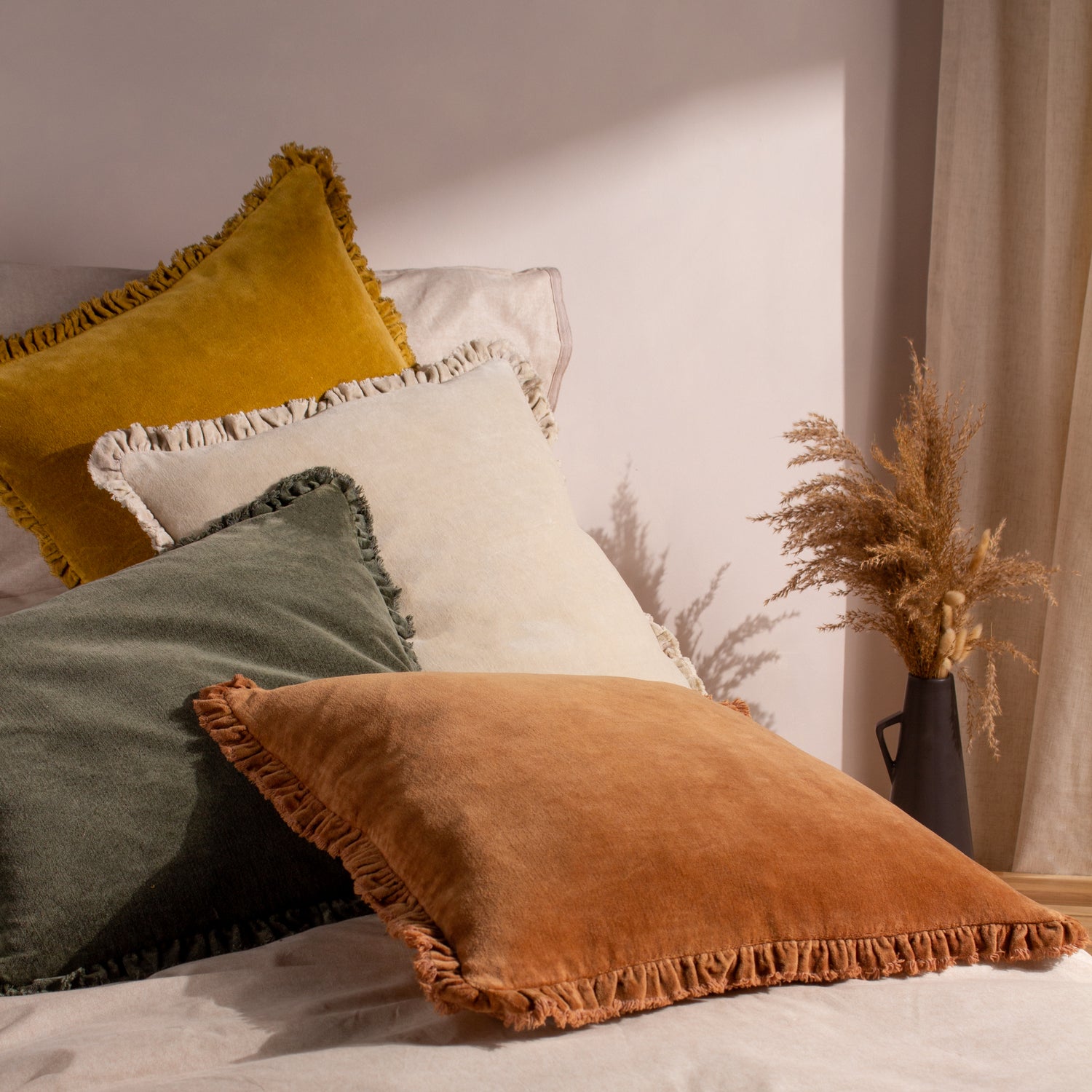 Yard Bertie Cotton Velvet Filled Cushion 45cm x 45cm Saffron