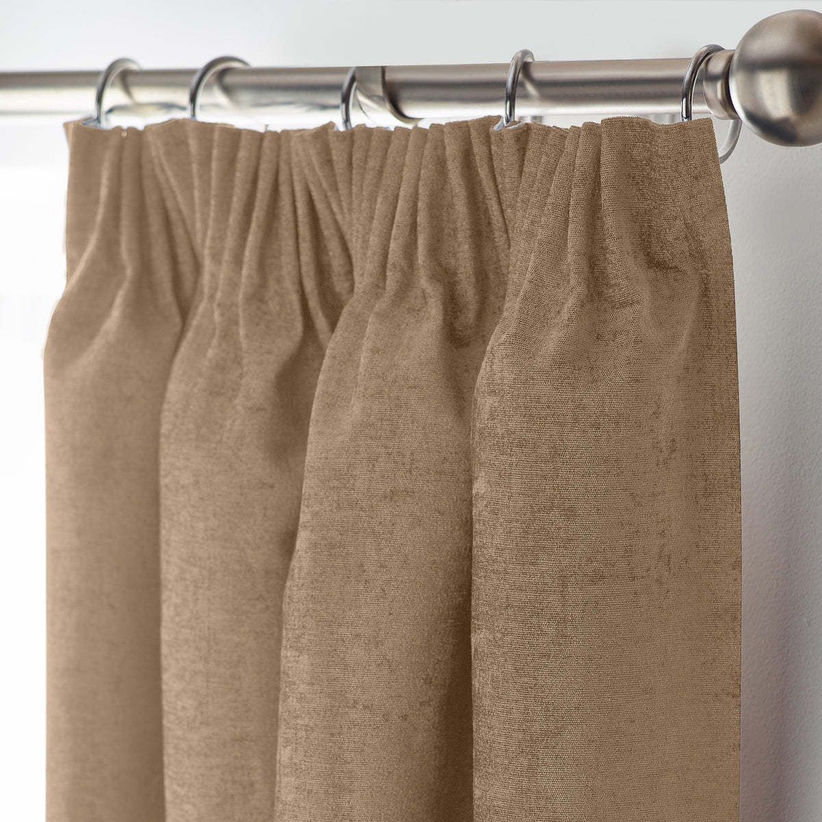 Chenille Triple Woven Ready Made Blackout Pencil Pleat Curtains Beige