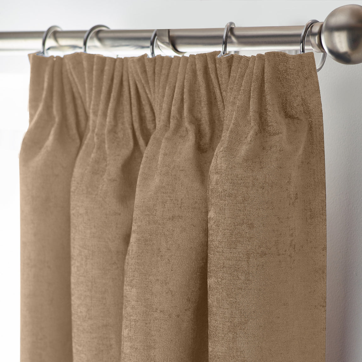 Chenille Triple Woven Ready Made Blackout Pencil Pleat Curtains Beige