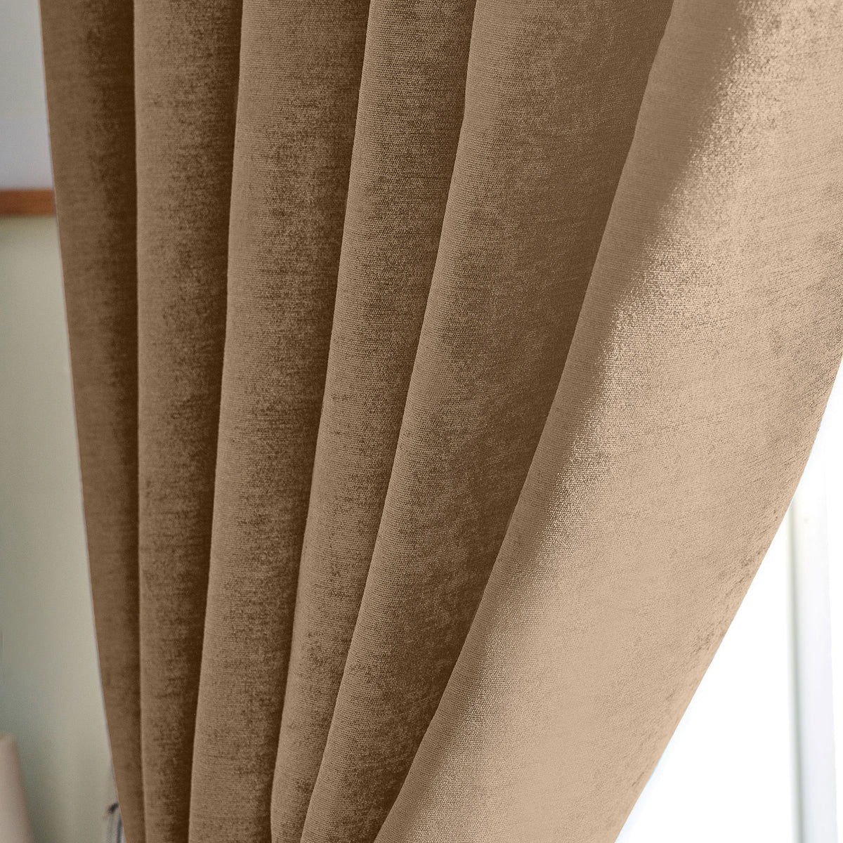 Chenille Triple Woven Ready Made Blackout Pencil Pleat Curtains Beige