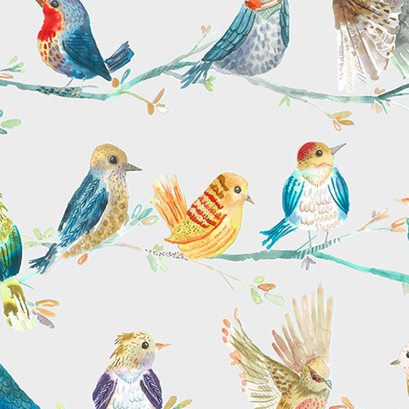 Voyage Maison Birdy Branch Printed Cotton Fabric Sunshine