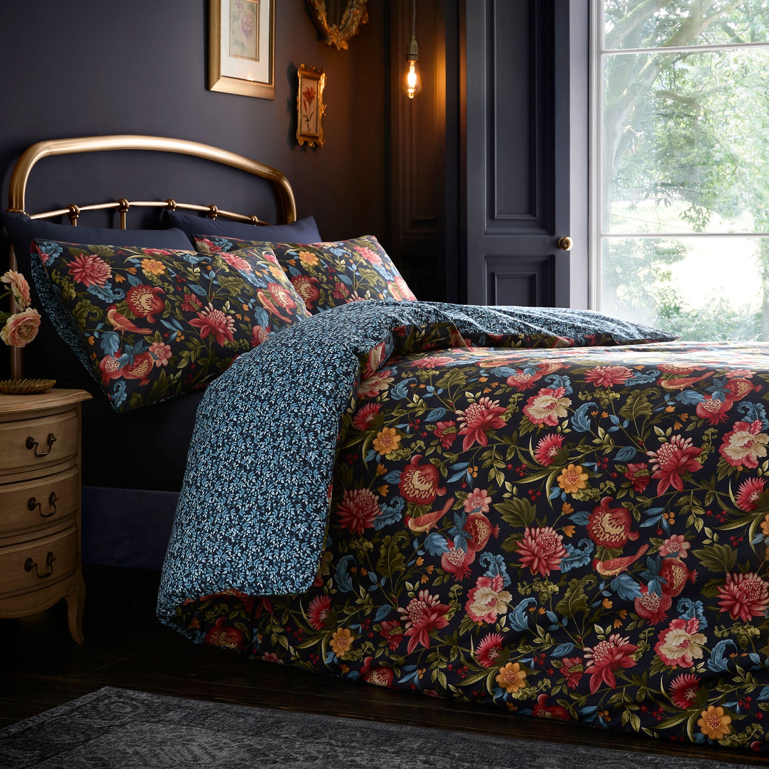 Dreams & Drapes Bejewelled Cotton Duvet Cover Bedding Set Navy