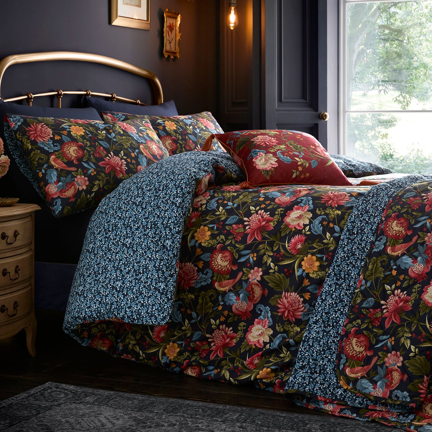 Dreams & Drapes Bejewelled Cotton Duvet Cover Bedding Set Navy