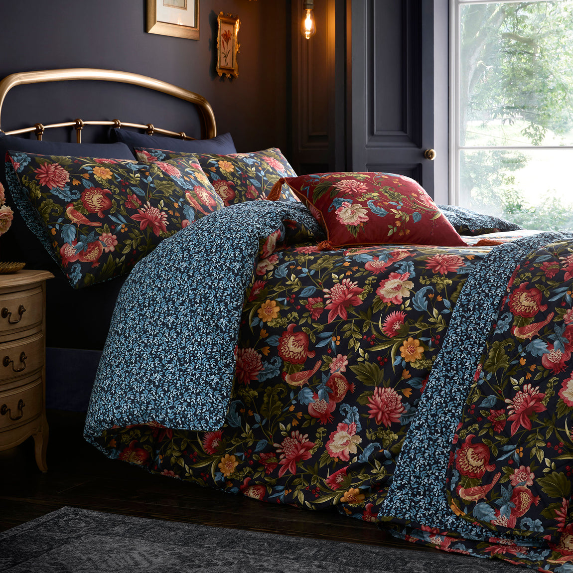 Dreams & Drapes Bejewelled Cotton Duvet Cover Bedding Set Navy