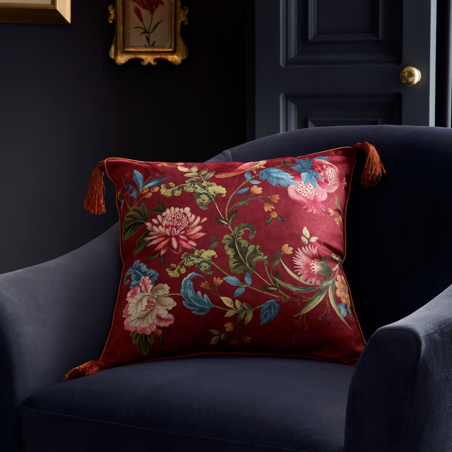 Dreams & Drapes Bejewelled Velvet 43cmx43cm Filled Cushion Spice