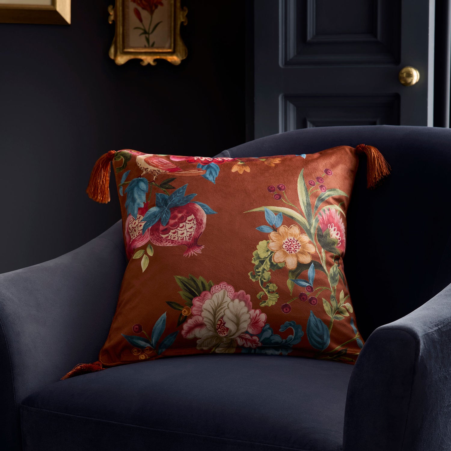 Dreams & Drapes Bejewelled Velvet 43cmx43cm Filled Cushion Spice