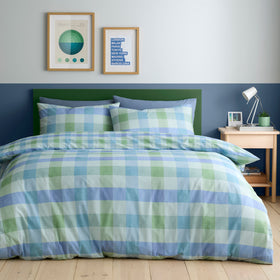 Fusion Block Check Duvet Cover Bedding Set Blue