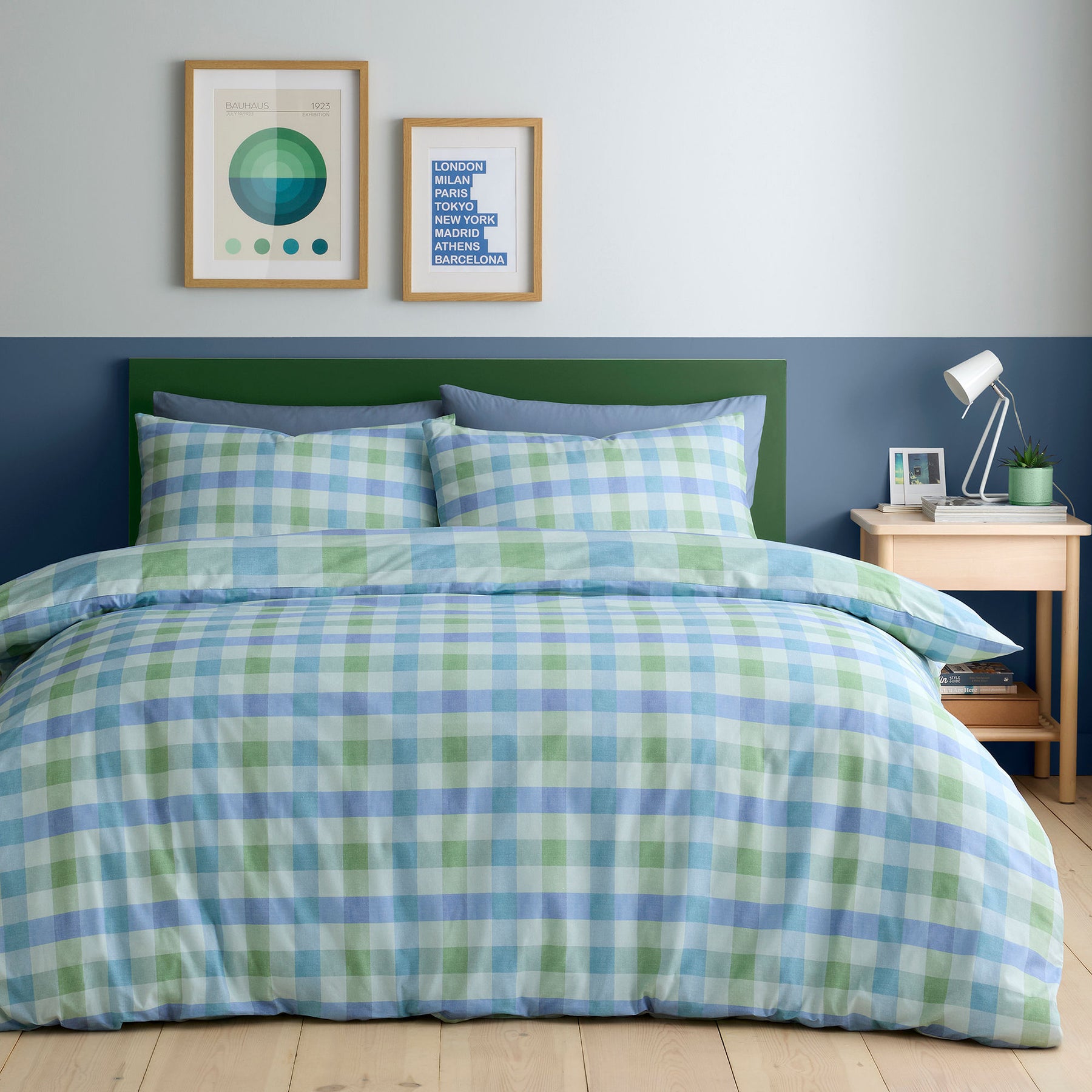 Fusion Block Check Duvet Cover Bedding Set Blue