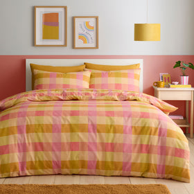 Fusion Block Check Duvet Cover Bedding Set Orange
