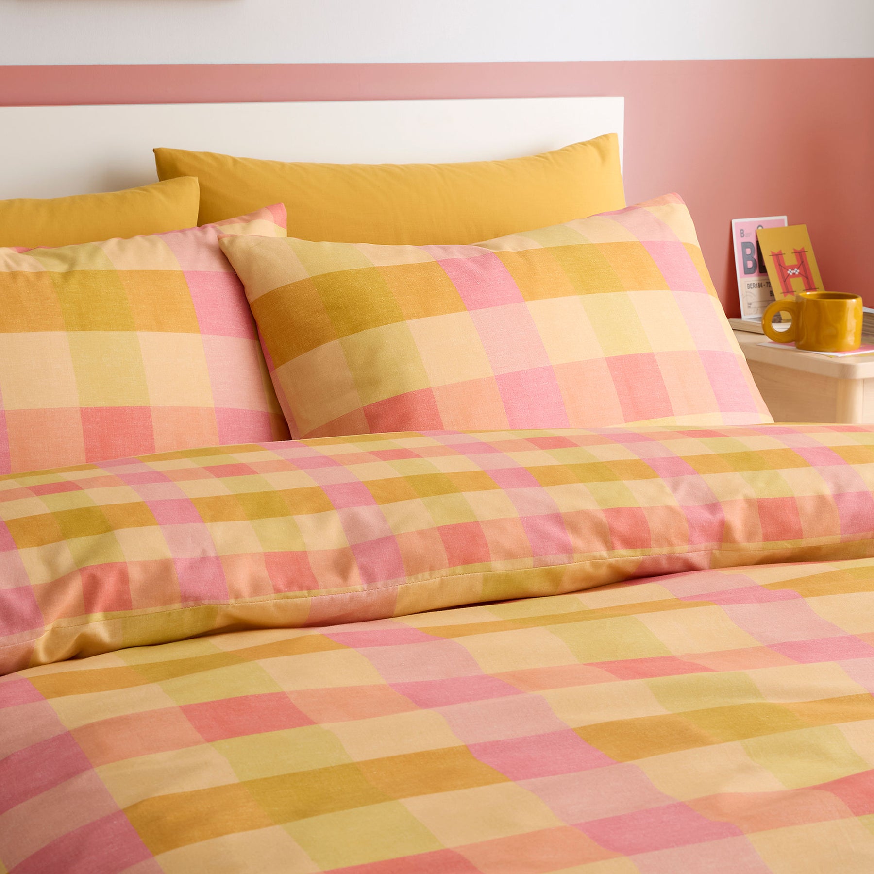 Fusion Block Check Duvet Cover Bedding Set Orange