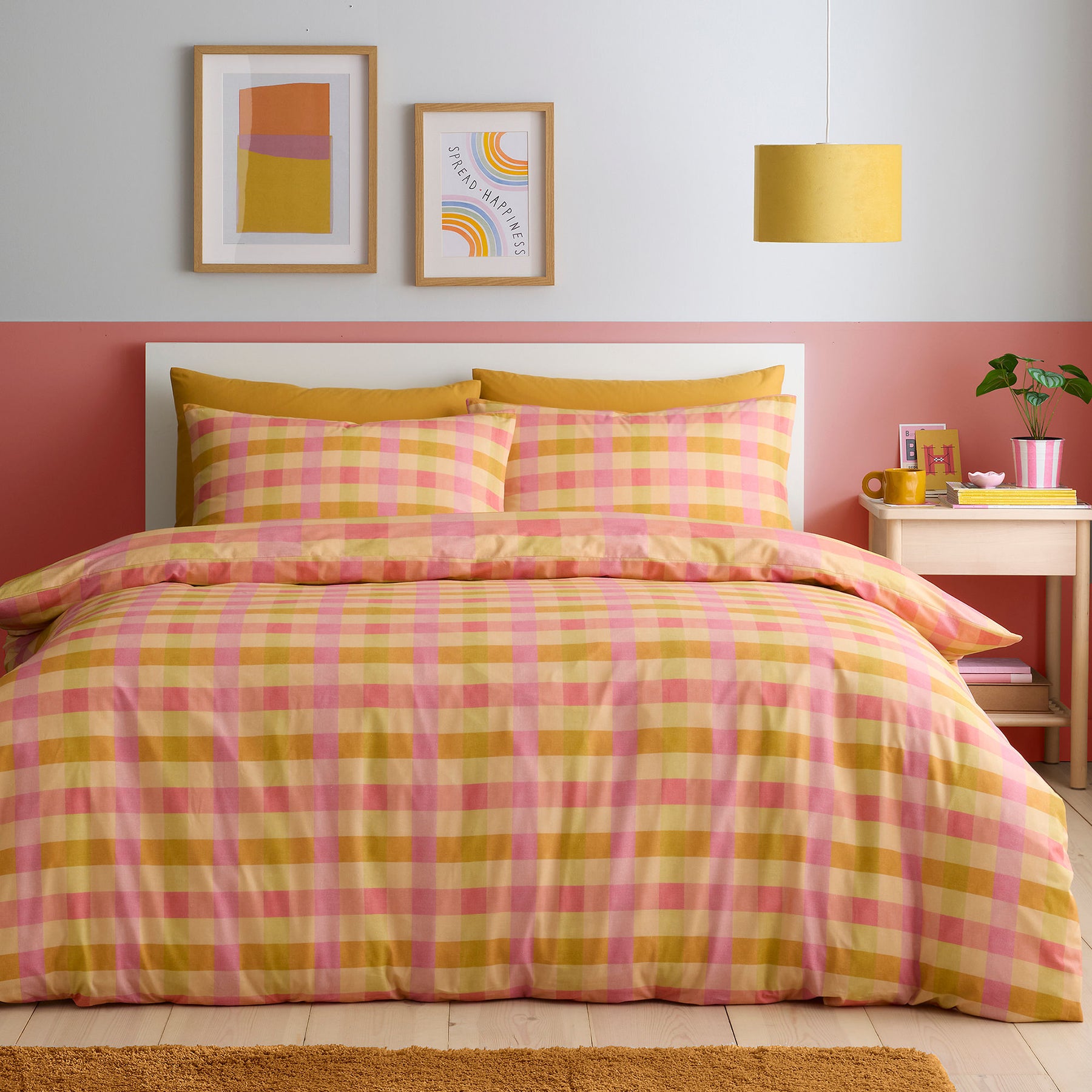 Fusion Block Check Duvet Cover Bedding Set Orange