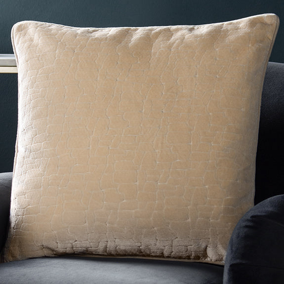 Paoletti Bloomsbury Cut Velvet Piped 50cm x 50cm Filled Cushion Ivory