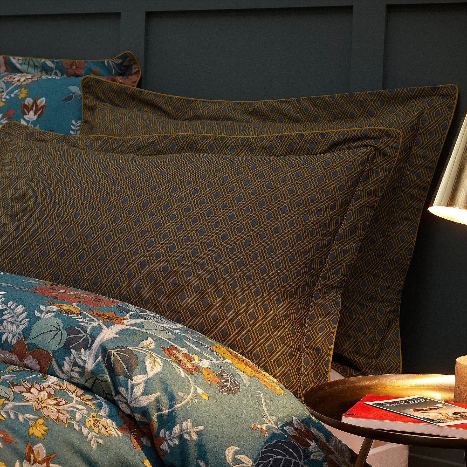 Paoletti Bloom Geometric Oxford Pair Pillowcase Teal