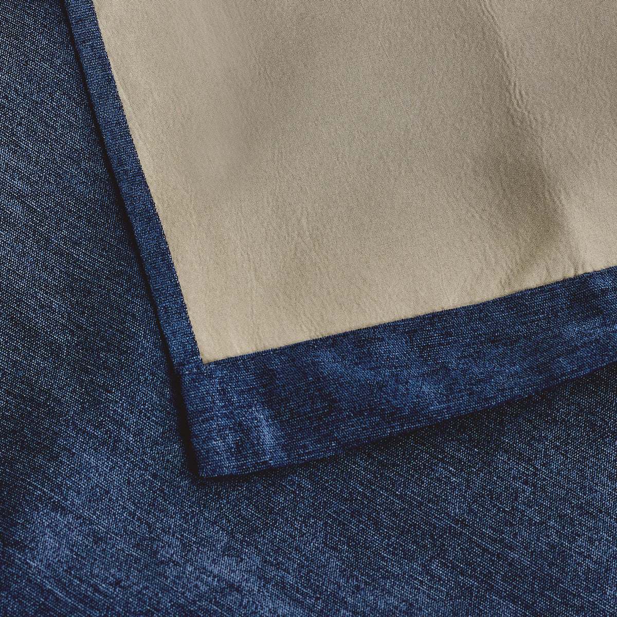 Chenille Triple Woven Ready Made Blackout Pencil Pleat Curtains Blue