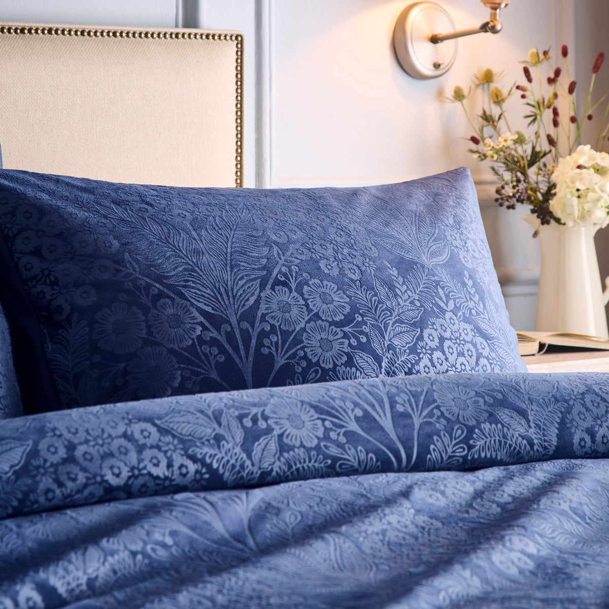 Appletree Berkley Velvet Jacquard Duvet Cover Bedding Set Navy