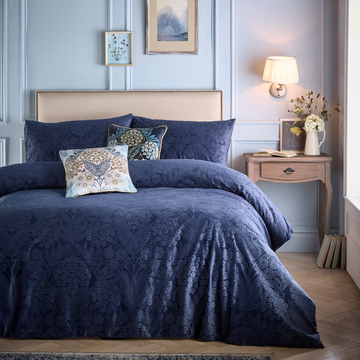 Appletree Berkley Velvet Jacquard Duvet Cover Bedding Set Navy