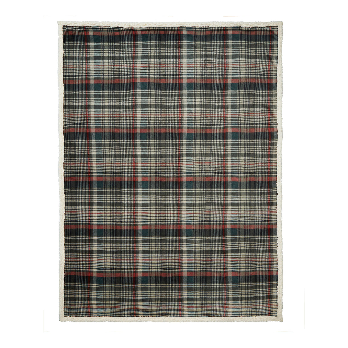 Dreams & Drapes Bennet Check Sherpa Fleece 150cmx200cm Throw Green