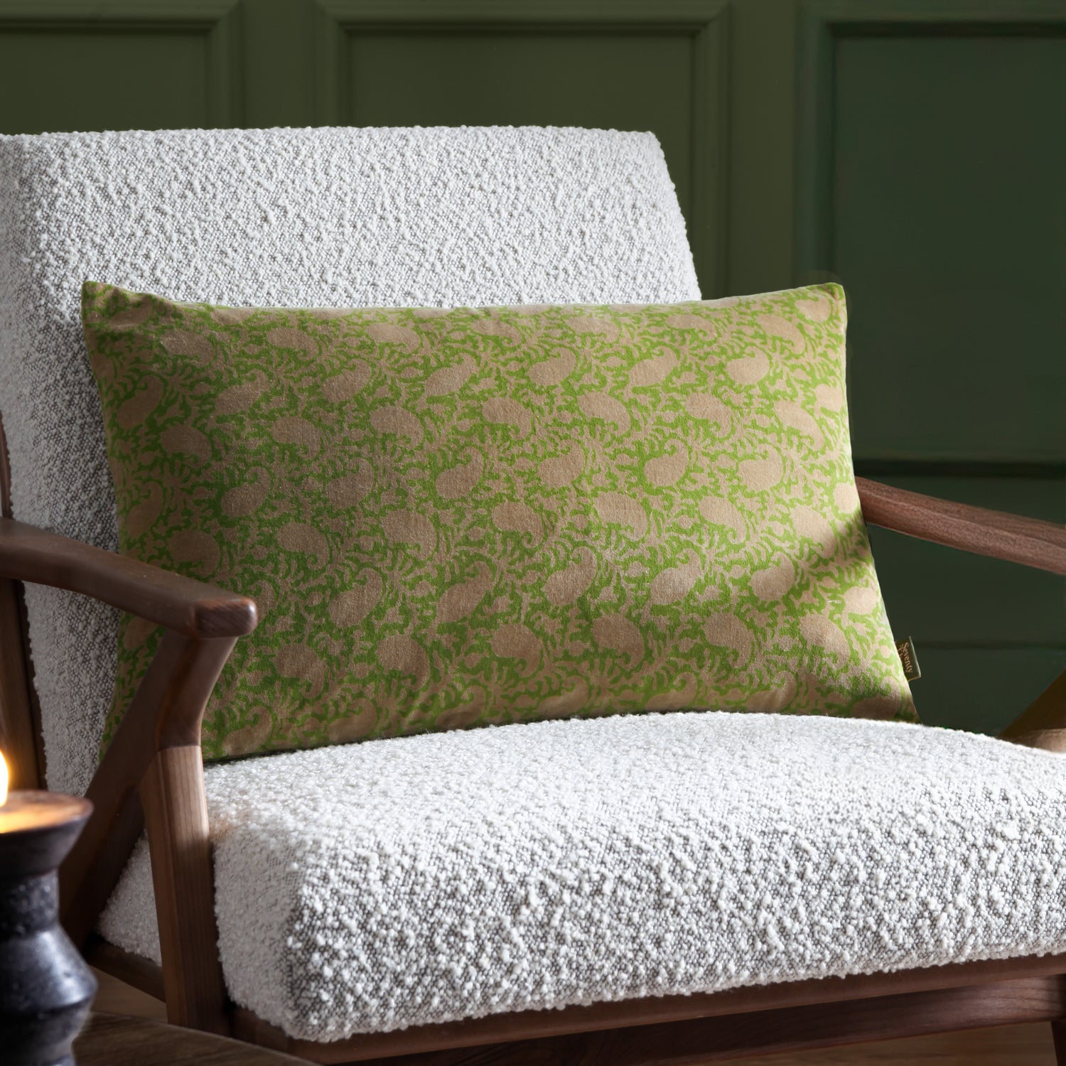 Paoletti Seventy Three Boteh Printed Velvet 40cm x 60cm Filled Boudoir Verdie Natural