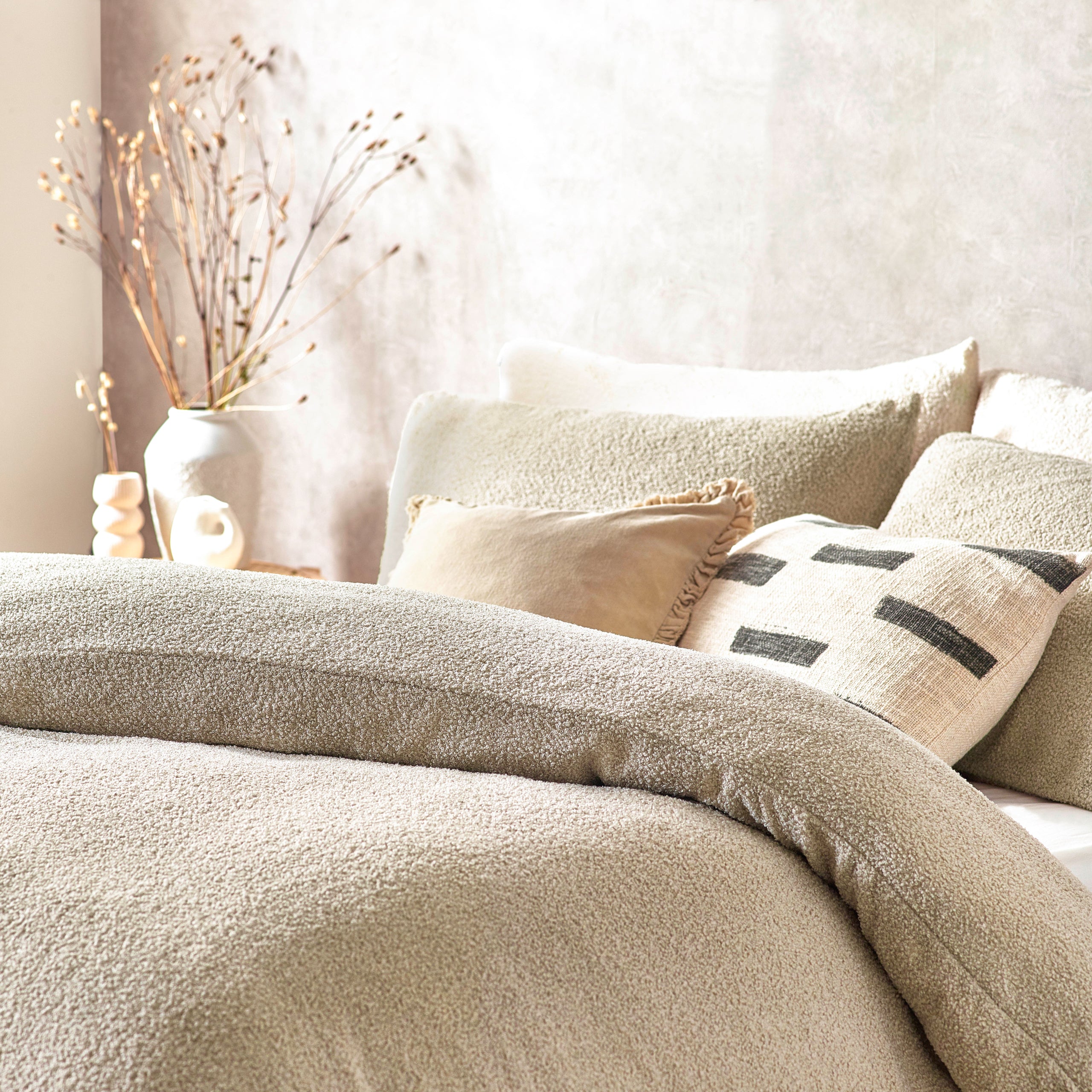 Boucle Textured Bedding Set Greige | Cheap UK Delivery | Terrys