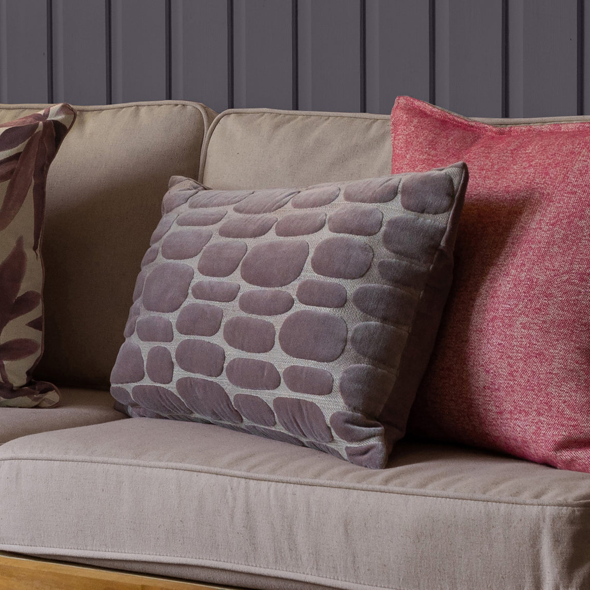 Voyage Maison Boulder Embroidered Velvet 40cm x 60cm Feather Filled Boudoir Lavender