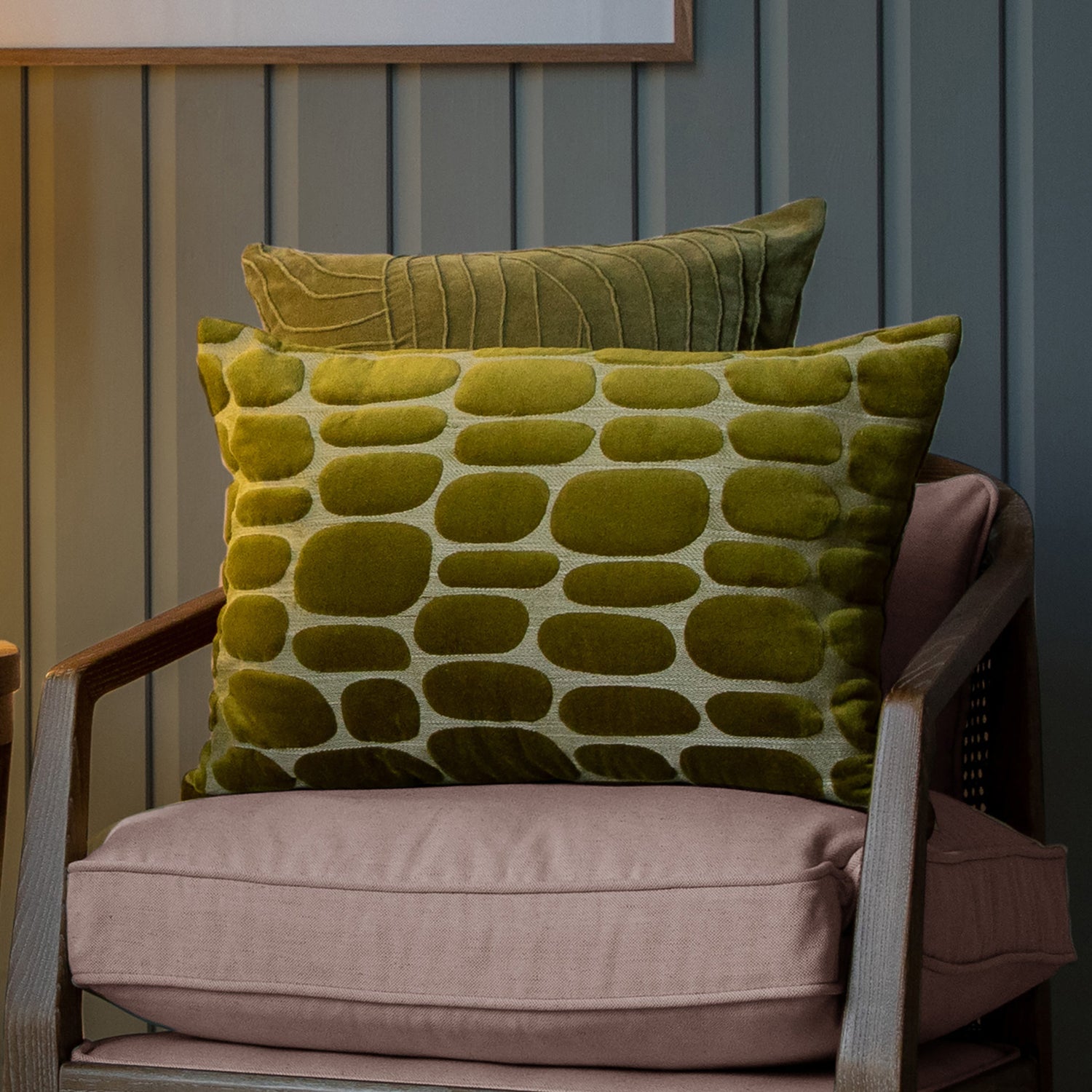 Voyage Maison Boulder Embroidered Velvet 40cm x 60cm Feather Filled Boudoir Olive