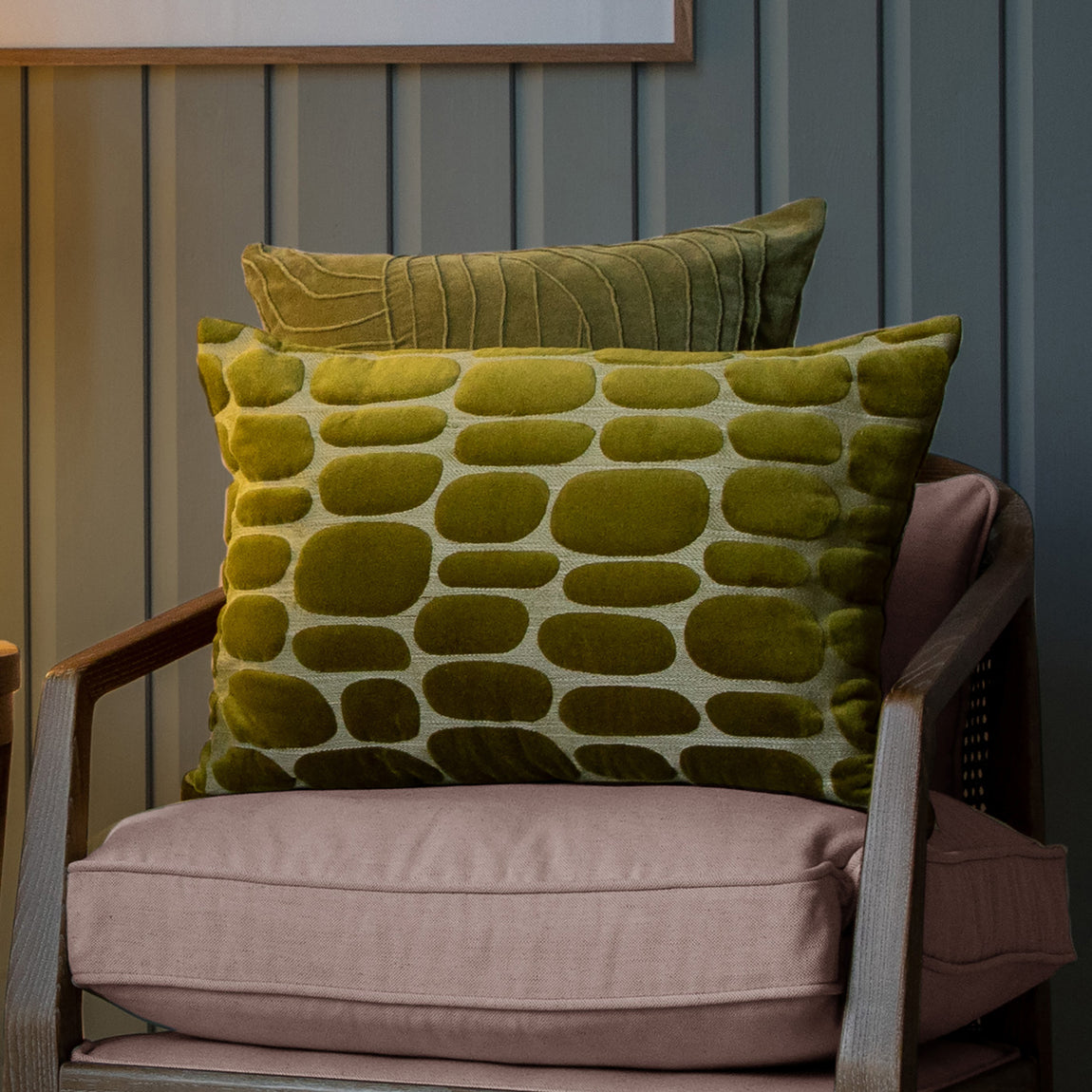 Voyage Maison Boulder Embroidered Velvet 40cm x 60cm Feather Filled Boudoir Olive