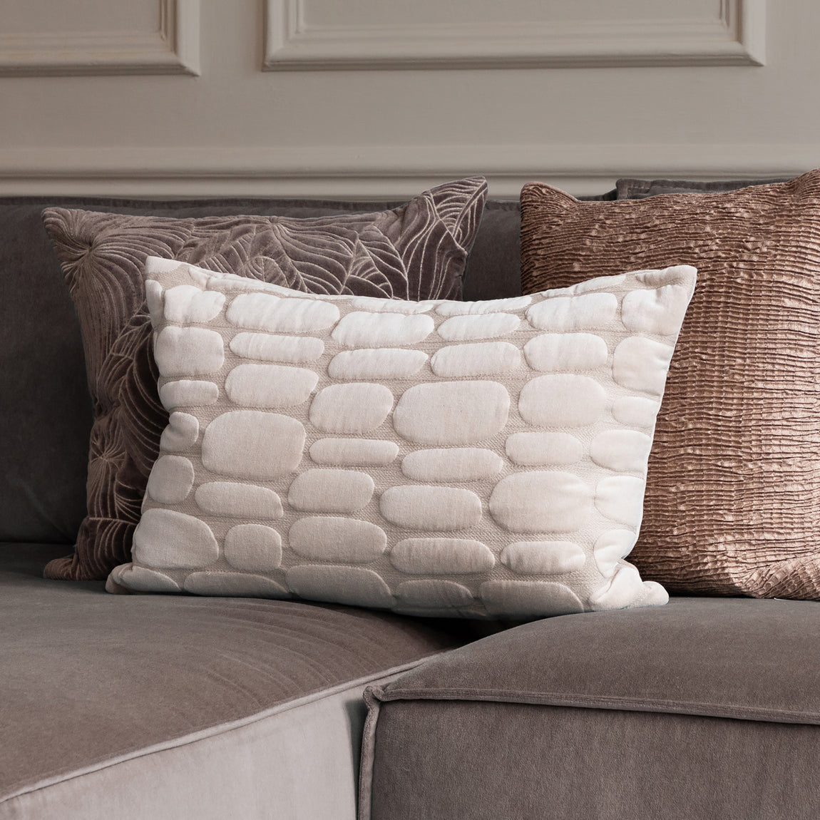 Voyage Maison Boulder Embroidered Velvet 40cm x 60cm Feather Filled Boudoir Quartz