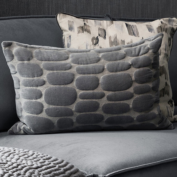 Voyage Maison Boulder Embroidered Velvet 40cm x 60cm Feather Filled Boudoir Steel
