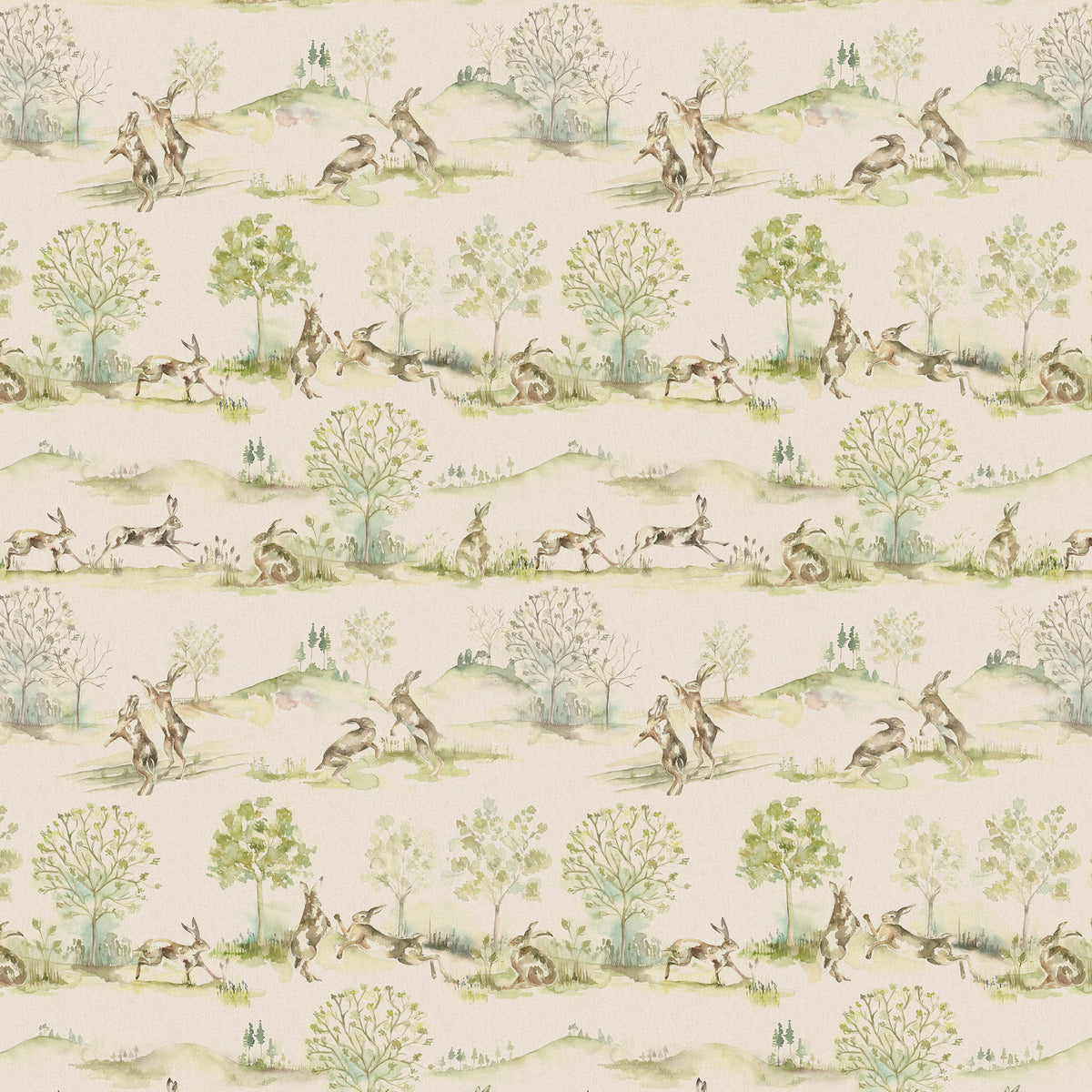 Voyage Maison Boxing Hares Printed Linen Fabric Linen