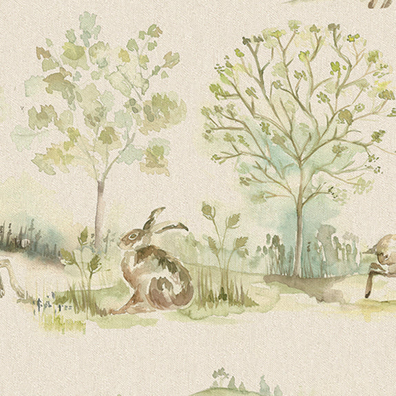 Voyage Maison Boxing Hares Printed Linen Fabric Linen