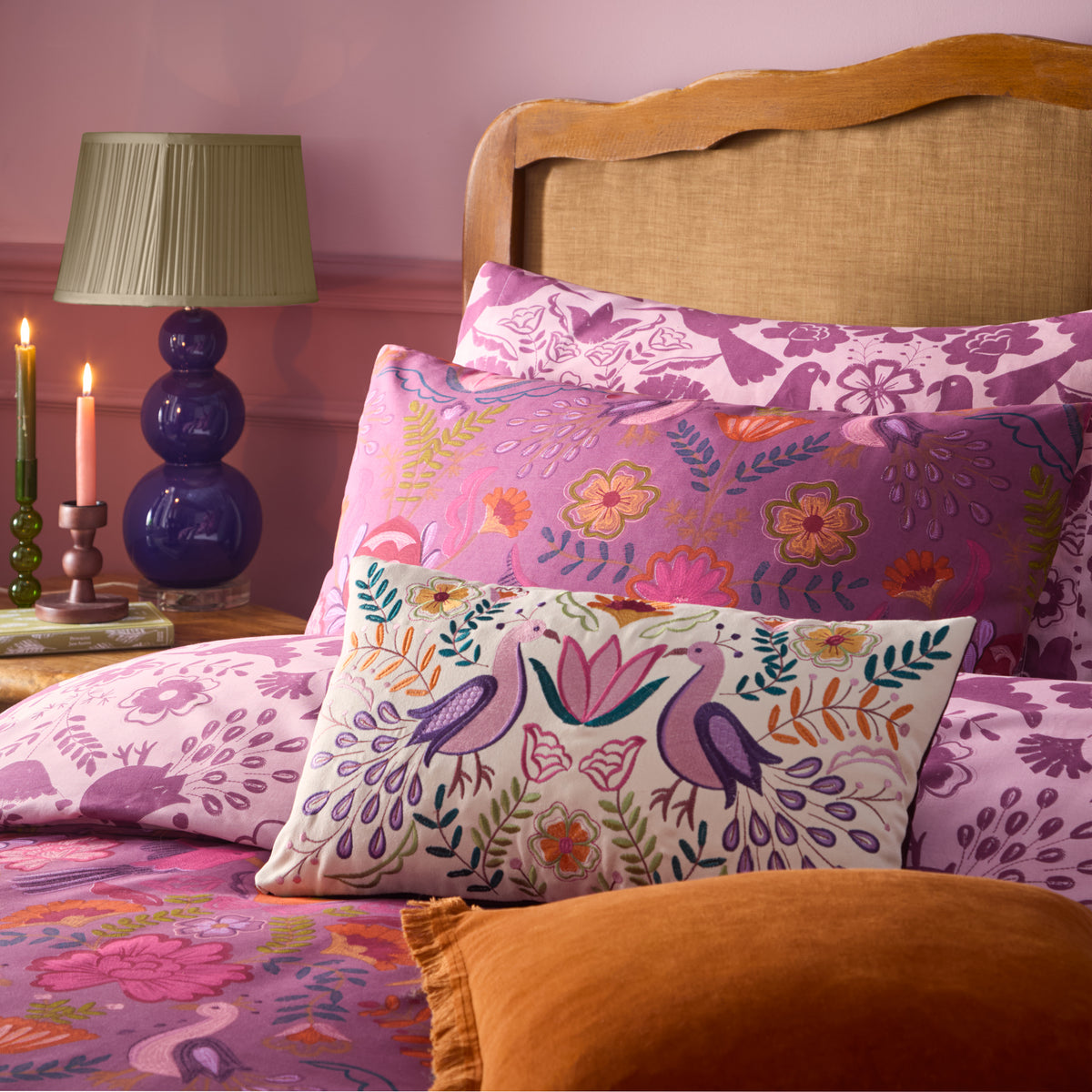 Broderie Floral Reversible Duvet Cover Bedding Set Damson