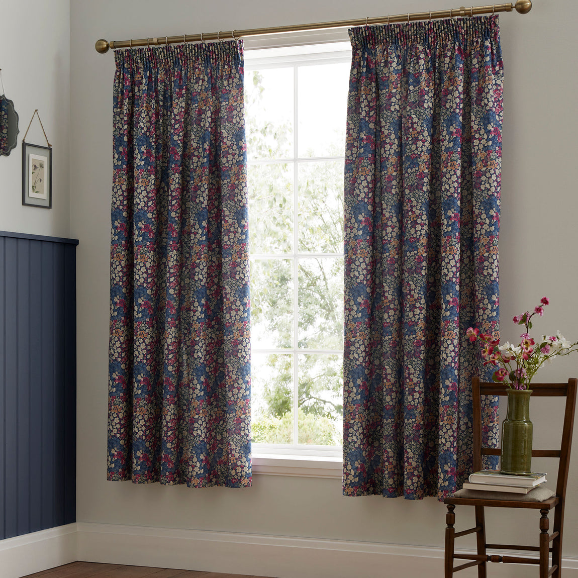 Dreams & Drapes Bessie Ready Made Pencil Pleat Curtains 66 x 72 Navy