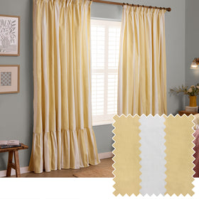 Wylder Birdie Stripe Ruffle Ready Made Pencil Pleat Curtains Butter Yellow