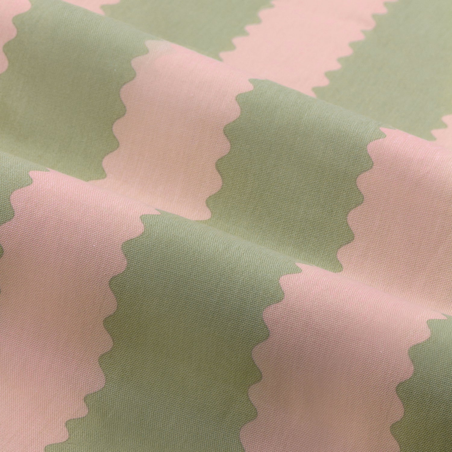 Wylder Birdie Stripe Ruffle Ready Made Pencil Pleat Curtains Pink Green