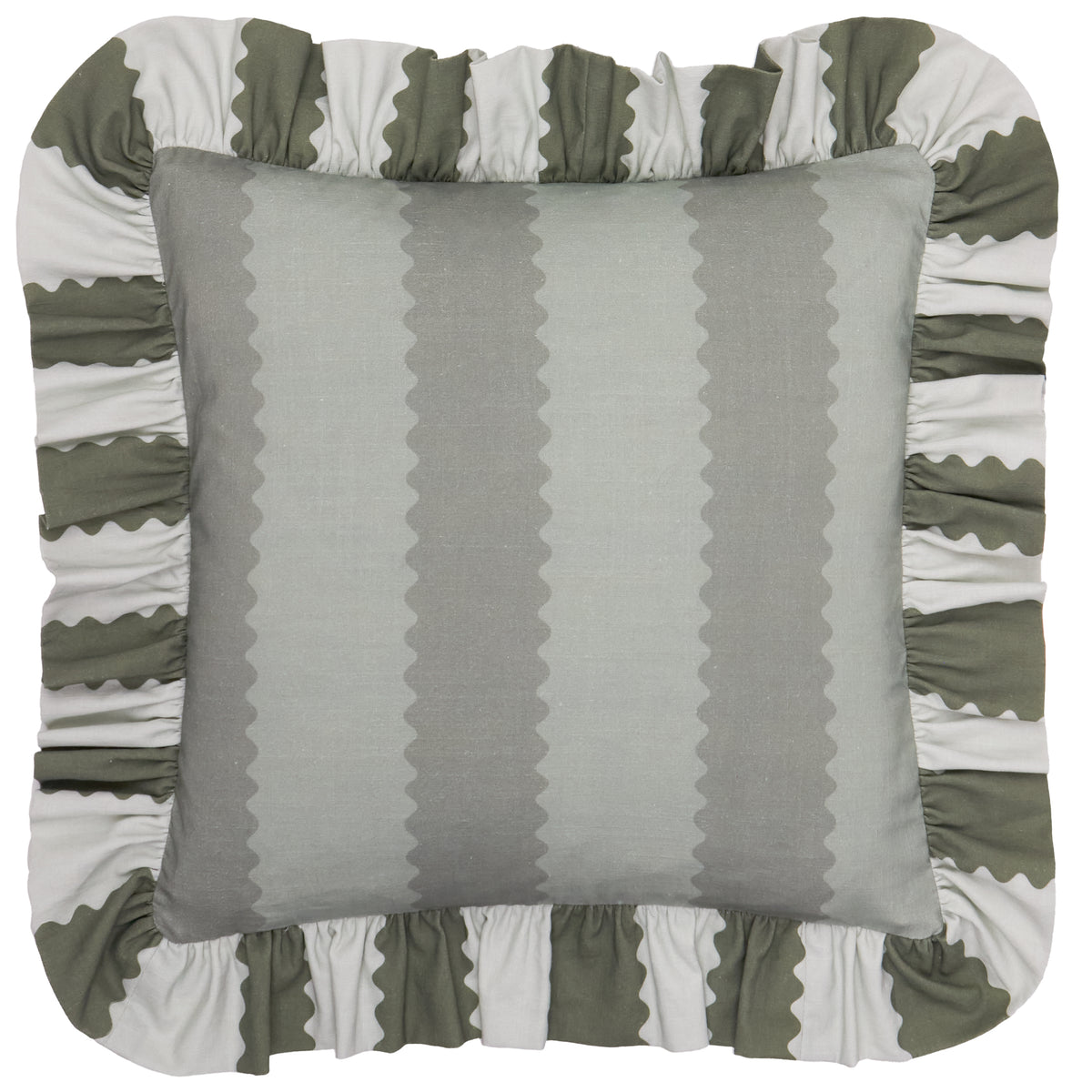 Wylder Birdie Stripe Ruffle 45cm x 45cm Filled Cushion Bay Green Mist