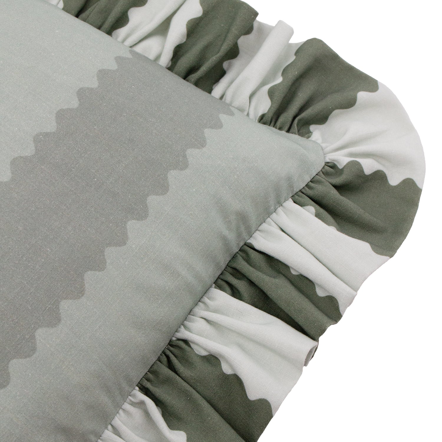 Wylder Birdie Stripe Ruffle 45cm x 45cm Filled Cushion Bay Green Mist
